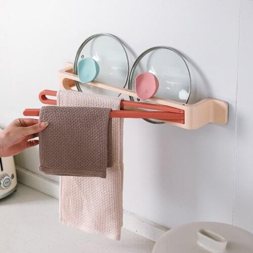 Self-adhesive Wall-mounted Towel Rack Perforated Free Bathroom Foldable Rotating Double Pole Movable Rack