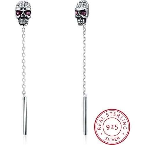 LEKANI Crystal 925 Sterling Silver Skull Retro Crystal drop Earrings Bohemian Luxury Weird for Women