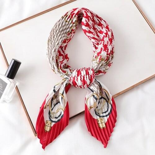 Silk Square Lady Hair Scarf Fashion Female Shawl and Wraps Women Bandana Crinkle Print Scarves Headkerchief Accessories Summer
