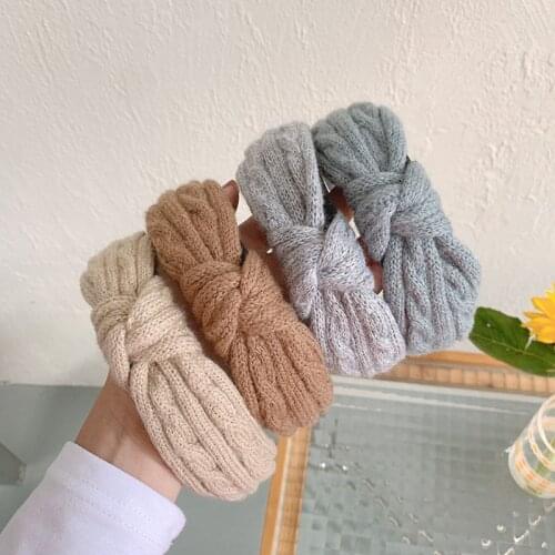 Knitted wool headband fashion hair accessories women wide side knotted simple headband hair band wild face wash headwear winter