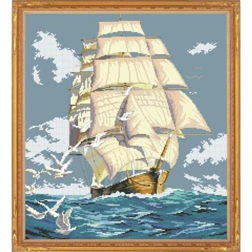 Embroidery 3 Pieces(1 lot=3pieces) 5-15Business Days High Quality Cross Stitch Plain Sailing Ocean Sky Boat Sea Gull Animal
