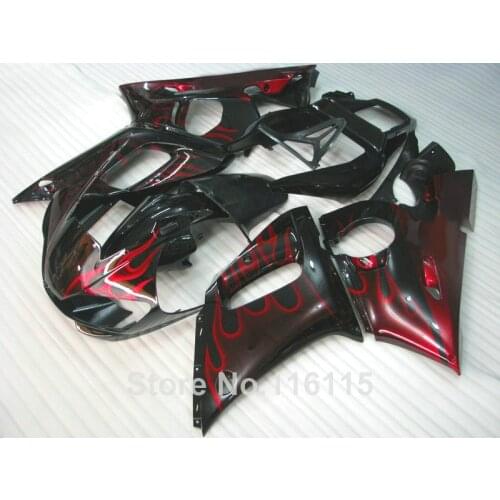 High quality ABS fairing kit for YAMAHA R6 1998 1999 2000 2001 2002 R6 YZF R6 98-02 red flames in black fairings set #3212