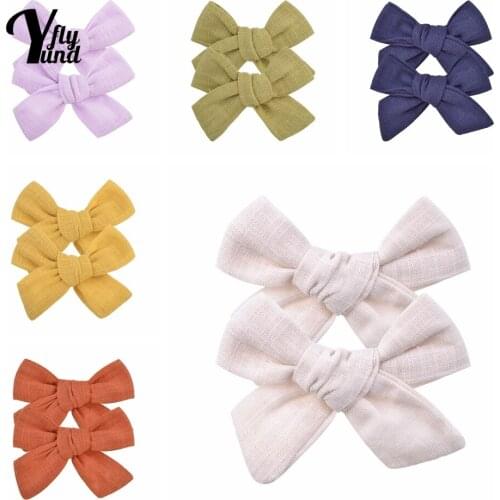 Yundfly 1 Pair 7.6*5.5 CM Solid Color Handmade Bowknot Baby Hair Clip Fashion Princess Bangs Hairpin Infant Headwear Photo Props
