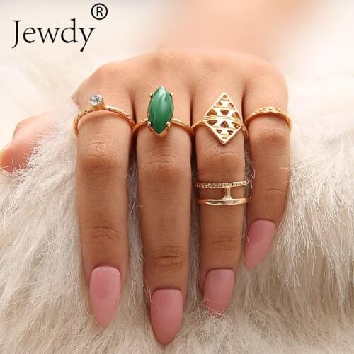Jewdy 5 PCS/Set Fashion New Gold Color Stone Midi Ring Sets for Women Boho Beach Vintage Turkish Punk Knuckle Ring Jewelry