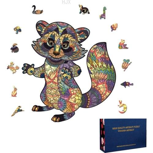 Funny Raccoon Jigsaw Puzzle Wooden Toys Animal Puzzles Educational Stress Relief Wood Toy for Kids Boys Girls Children Adults