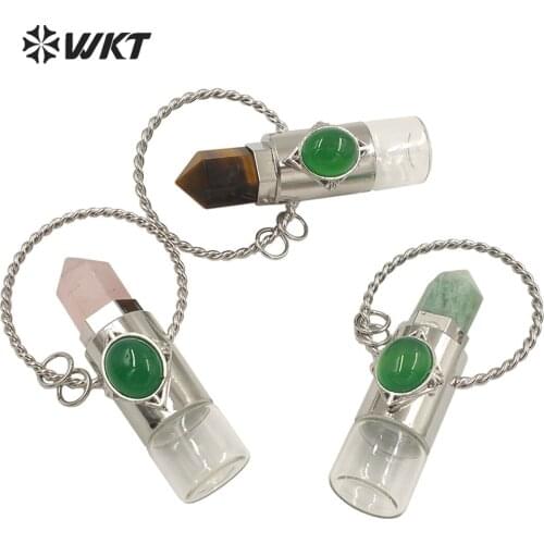 WT-P1687 Women fashion Silver plated natural stone quartz point essencail oil bottle pendant popular Spirit point perfume bottle