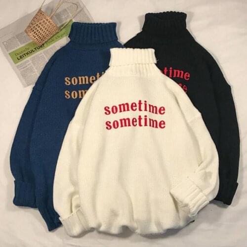 Oversized Turtleneck Pullover Sweater Letter Some time Long Sleeve Knit Jumper 2021 Autumn Winter Warm Pull Femme 54664