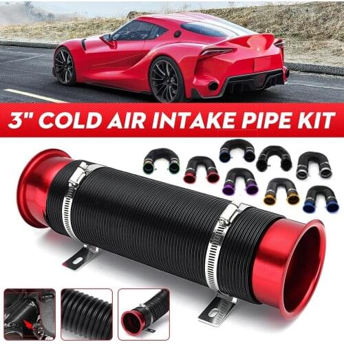 1pcs Universal Car Air Intake Cold Pipe 3'' / 76mm Feed Flexible Duct Induction Kit Accessories 4 Colors