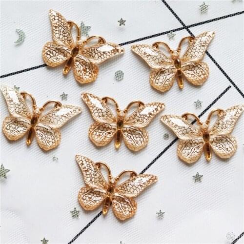10pcs 38x25mm Crystal Gold Resin Butterfly Flatbacks Cabochons Embellishments DIY Wedding Decorations Scrapbook Craft Cardmaking