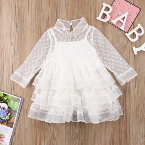 2019 Newborn Baby Girl Summer Lace Mesh Sheer Princess Dress Party Pageant Formal Tulle Dress Kids Girls Long Sleeve Sundress