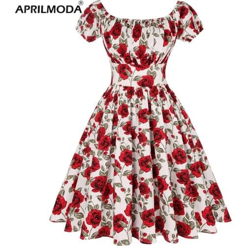 50s 60s Rockabilly Women Swing Dress Summer Off Shoulder Sexy Midi Female Beach Vestidos Elegant Ladies Vintage Party Dresses