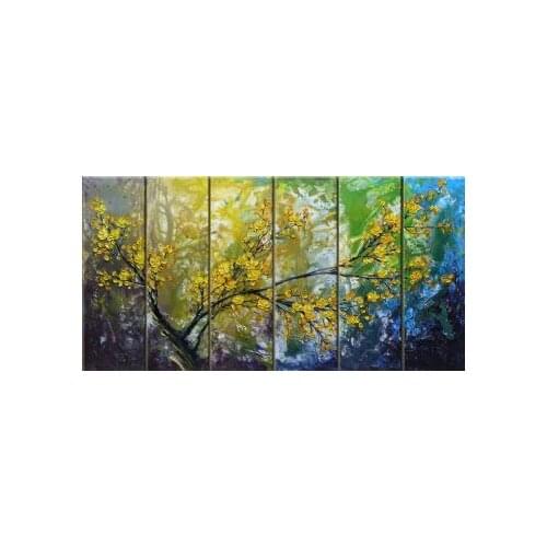 6pcs Hand painted oil painting Modern Canvas Art Wall Decor Yellow Cherry Blossoms I-Landscape Oil Painting Wall Art
