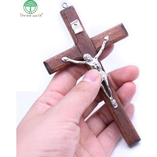 9*12cm Vintage Christ Catholic Brown Wood Jesus Cross Pendant Charms for Jewelry DIY Making Jesus Accessories