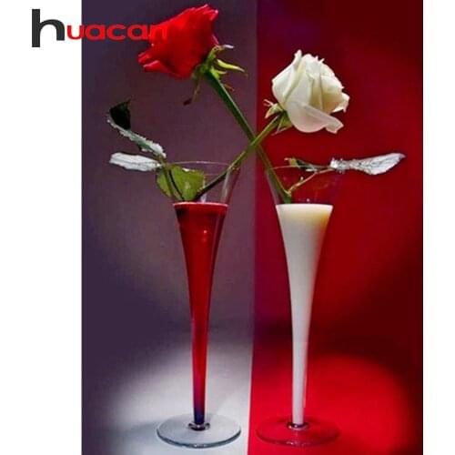 Huacan 5D DIY Diamond Embroidery Cross Stitch Rose Glass Mosaic Full Square/Round Diamond Painting Flower Decorative Paintings