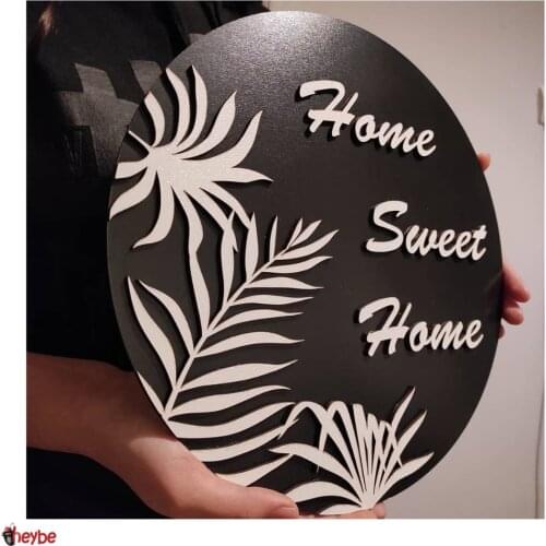 Wooden Wall and Door Decor Home Sweet Home Lettering White Wood Relief on Black Wood Handmade Modern Home Decoration New Quality Gift Ideas 3D Creative Stylish Decorative 2021 Modern Ornament Beautiful Cute Souvenir