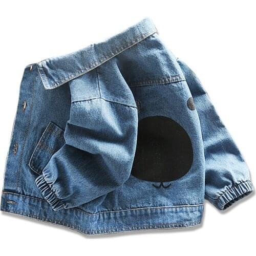 New Spring Autumn Children Fashion Clothes Baby Boys Girls Cartoon Lapel Jeans Jacket Infant Clothing Toddler Casual Tracksuit