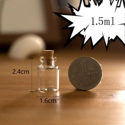 Hot sale mini glass bottle with cork 1.5ml, glass vial, flint glass bottle 1.5cc, small essential oil bottle wholesale