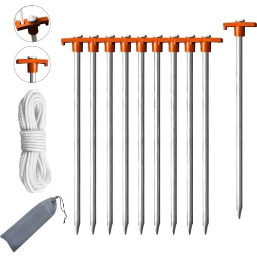 10PCS 25CM Tent Nail Durable High Strength Steel With Hole Black Ground Stakes For Outdoor Camping Hiking Tent Awning Trip