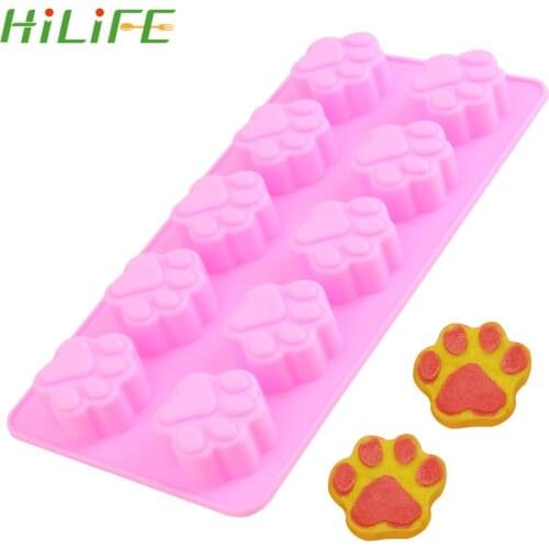 HILIFE 2 in 1 Kitchen Gadgets Cute Chocolate Mould Dog Bone Dog Footprint Cake Mold Pet Cat Dog Paws DIY Baking Mold Silicone