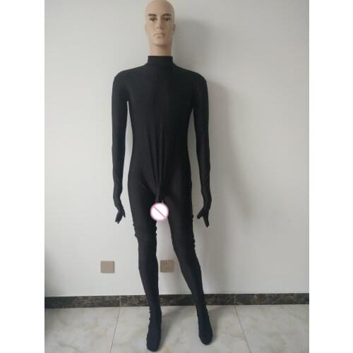 Sexy mens jumpsuit tights Costume full Bodysuit Spandex catsuit With penis sheath without hood