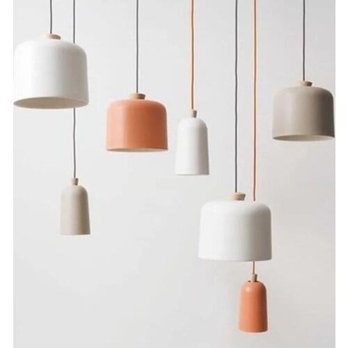 Nordic creative orange white aluminum paint single head chandelier for restaurant wood decoration LED E27 hanging lighting