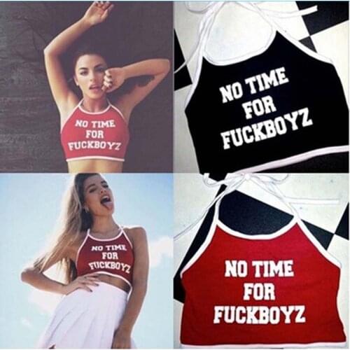 Modis Sexy Women Crop Tops NO TIME FOR FUCKBOY Letter Printed Sleeveless Halter Top Tank Crop Tops Short Vest Summer 2021