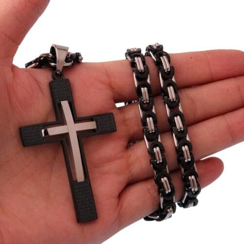 Cool Cross Jesus Stainless Steel Pendant Necklace Hip Hop Cuban within Byzantine Link Crucifix Necklace 18-36"