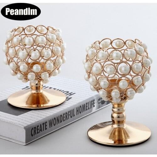 PEANDIM Cute Imitation Pearl Candle Lantern Tea Light Candlestick Wedding Table Centerpieces Decoration Home Ball Candle Holders