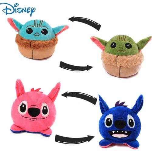 Star Wars Yoda Disney Stitch Cute Plush Toy Double-Sided Flip Reversible The Mandalorian Cartoon Doll for Children Birthday Gift