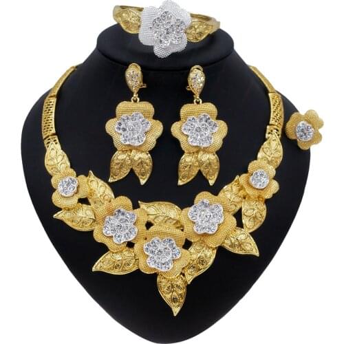 Yulaili Trendy Luxury 4PCS Necklace Drop Earrings Bangle Ring Nigeria Wedding Jewelry Sets For Women Dubai Bridal Jewelery Set