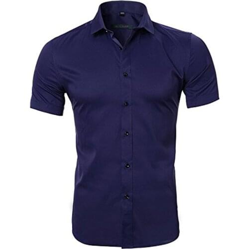 Mens Elastic Bamboo Fiber Dress Shirts 2020 Summer New Short Sleeve Shirt Men Casual Brand Business Work Shirt Camisa Masculina