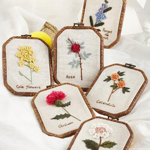 DIY Special Vintage Embroidery Kit Beginner Flowers Cross Stitch Kits Square Imitative Wood Hoop Handmade Sewing Wall Decor