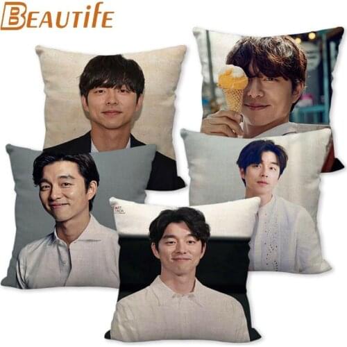 Custom Gong Yoo KPOP Pillowcase Wedding Decorative Cotton Linen Pillow Case For Home Pillow Cover 45X45cm One Side
