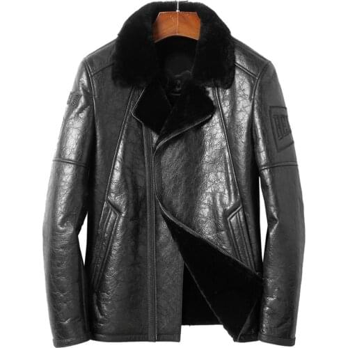 2020 New Suit Collar Men Slim Genuine Leather Sheepskin Shearling Fur Jackets Real Fur Coat