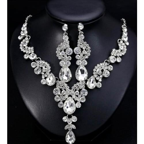2021 New Wedding Faux Crystal Rhinestone Decor Necklace Earrings Jewelry Set Perfect Gift conjuntos de joyas ювелирные наборы