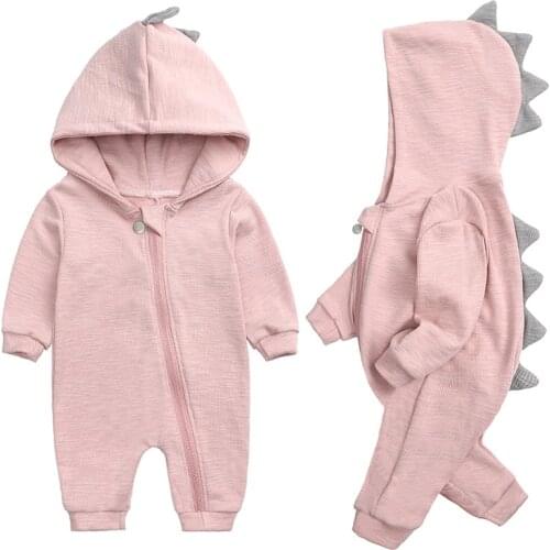 New Baby Jumpsuit Dinosaur Hooded Cotton One-Piece Long-Sleeved Romper For Boys And Girls