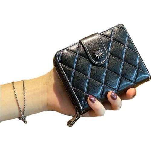 Nuleez Brand Short Wallet Real Cow Skin Classical Plaid Elegant Purse Mini Cards Bag Light and Comfortable for Use Ladies Gift