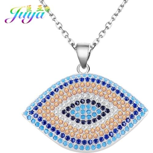 Juya Handmade Multicolor Crystals Turkish Eye Jewelry Pendant Necklace For Women Men Classical Greek Evil Eye Necklace