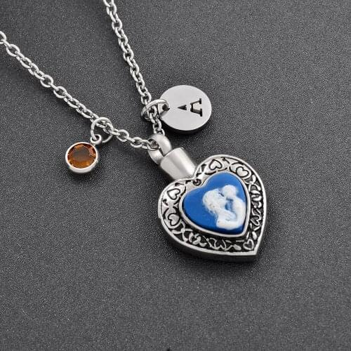 IJMD028 Mom and Kid Heart Necklace Cremation Jewelry Charm Urn Pendant Necklace for Ashes Stainless Steel Accessories