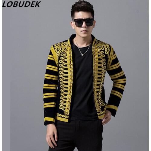 Nightclub Mens Slim Dragon robe Embroidery Jacket Party Male Singer Stage Performance Costume Fashion casual coat overcoad