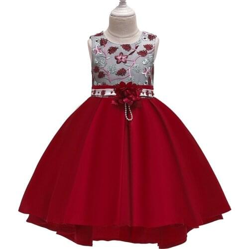 Girls dress embroidered bow cute dress fluffy satin princess dress trailing catwalk birthday party performance evening dress