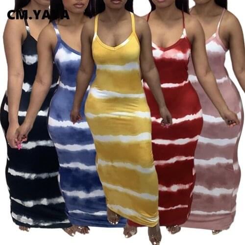 Lemon Gina Women Tie Dye Print V-neck Long Dress for Active Fashion Slim Spaghetti Strap Open Back Holiday Maxi Dresses Outfits