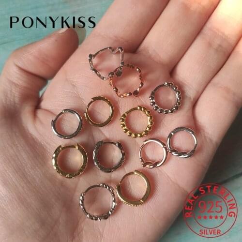 PONYKISS Classic S925 Sterling Silver Round Minimlist Huggie Hoop Earrings for Women Party Fine Jewelry Accessory chic Gift