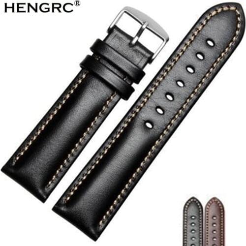 Genuine Leather Watch Band Strap Black Dark Brown 18 19 20 21 22 24mm Watchbands Men Women Polished Buckle Relojes Hombre