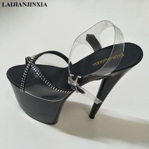 LAIJIANJINXIA Sandals Summer Womens Shoes Sexy Non-slip Transparent Waterproof Catwalk Shoes 20CM High-heeled Crystal Shoes