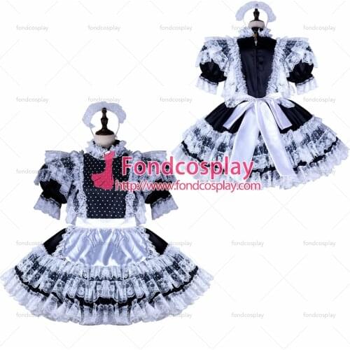 Sissy maid satin dress lockable Uniform cosplay costume Tailor-made[G2349]