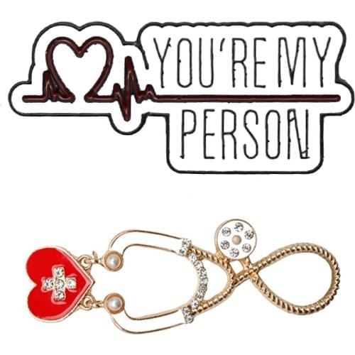 Greys Anatomy Brooch Doctor Nurse Stethoscope Brooches Pins YOR ARE MY PERSON Badge Pin Gift