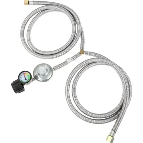 5ft Propane Regulator Hose QCC1/Type1 to 3/8" Female Flare Fitting with Tank Gauge Level Indicator for LPG Gas Grill Heaters