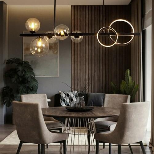 Artpad Modern Glass Bubble Pendant Lights Black/Gold Long Bracket Pendant Lamps G9 Bulbs for Bar Stair Kitchen Restaurant