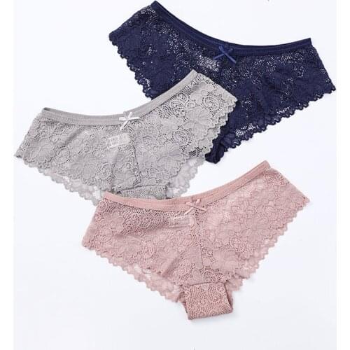 Panties Woman Sexy Lace Transparent Brief Female Underwear Breathable Panty Girl Underpants Set M-XXL 3 Pcs/lot Dropshipping
